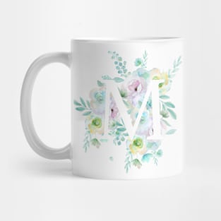 Botanical alphabet M green and purple flowers Mug